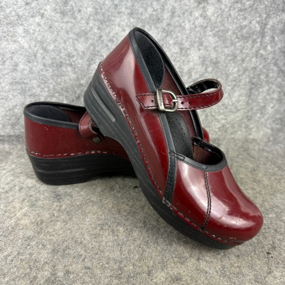 Dansko Marcelle Red Leather Mary Jane Clogs Size EU 37 US 7 Comfort Lagenlook - Picture 1 of 7
